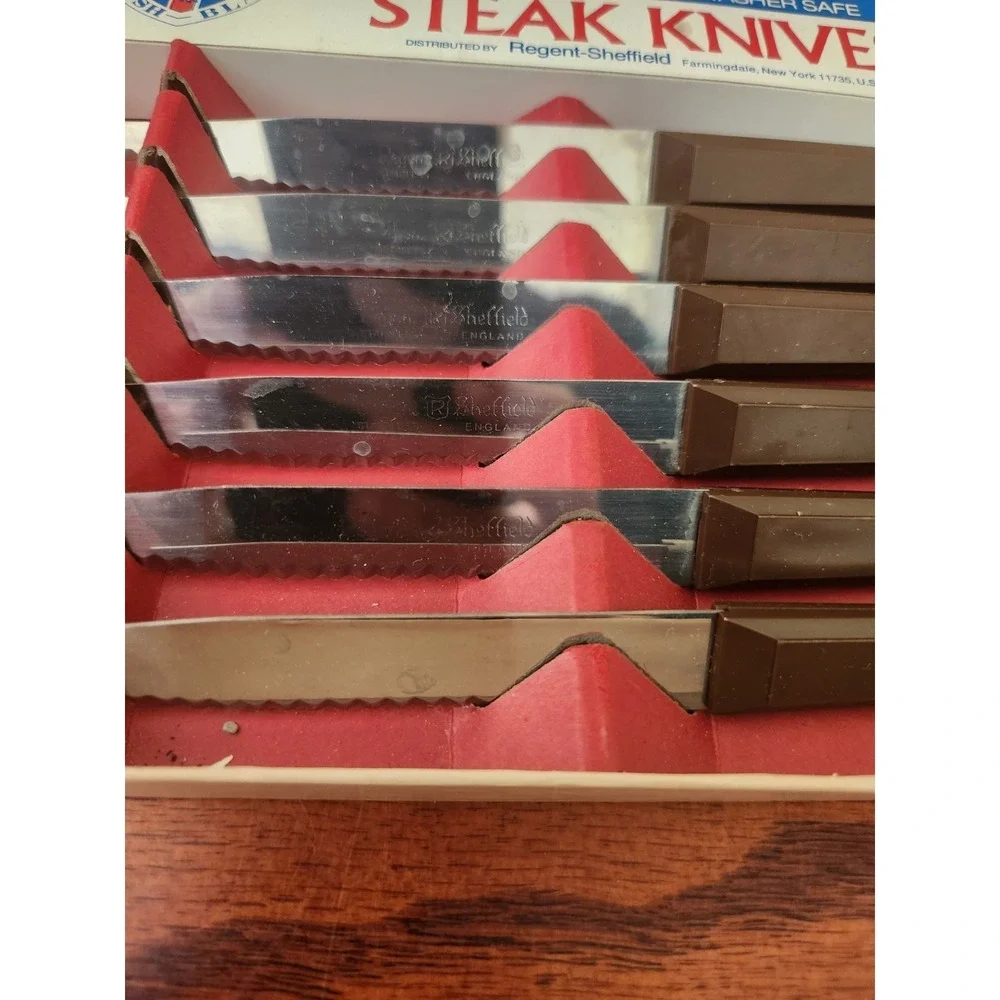 VINTAGE CUTLERY‎ REGENT SHEFFIELD ENGLAND  STAINLESS STEAK KNIFE SET IN BOX NOS